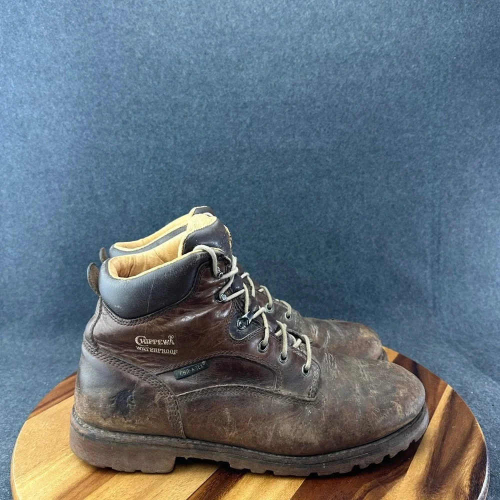 Chippewa Brown Leather Work Boots Chip-A-Tex Lace Up Vibram Mens Size 12 72250